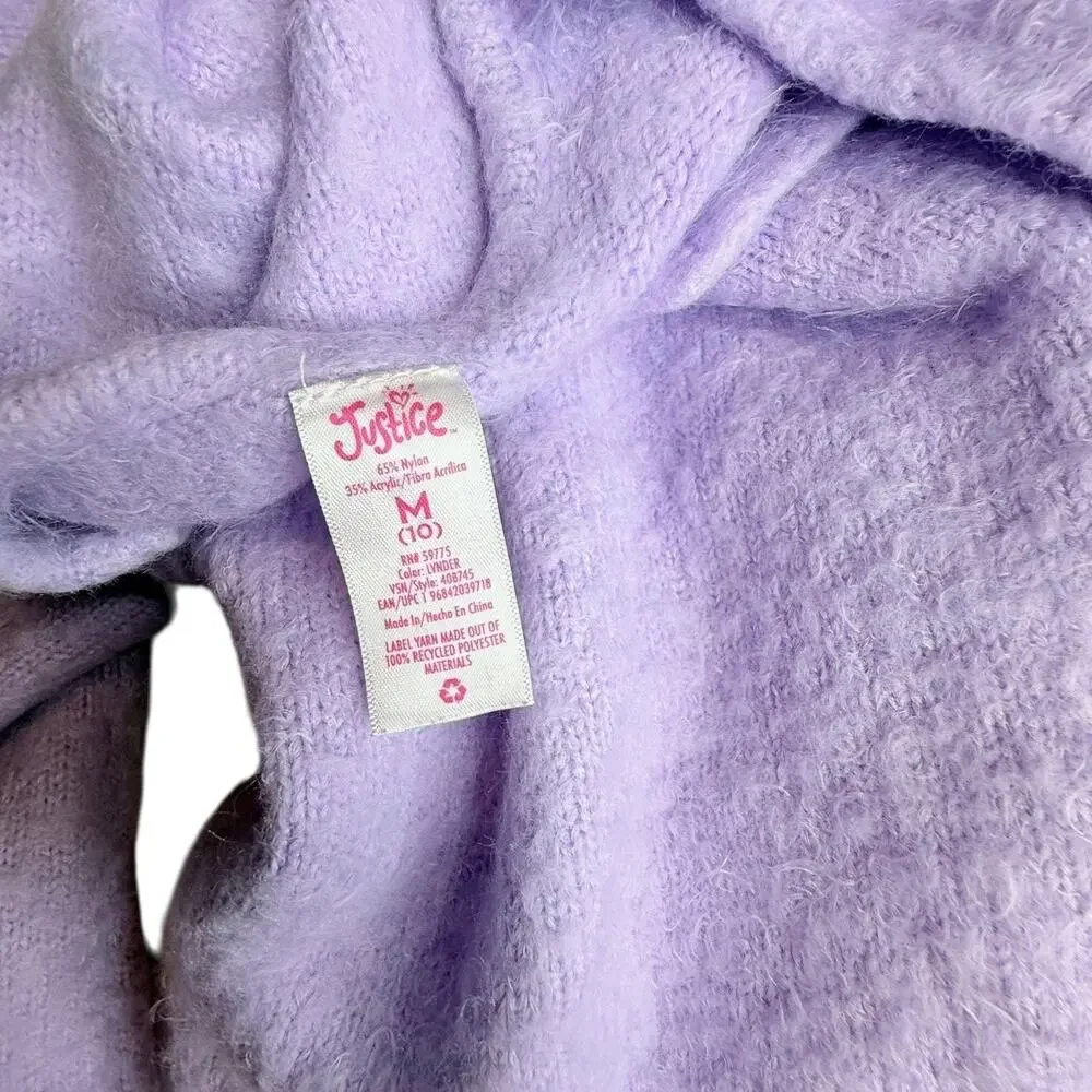 Justice Girl Faux Cashmere Sweater Shirt Girls M 10 Purple Oversized Notch Neck